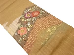 リサイクル　 紗紬すくい織金彩草花模様織出し袋帯